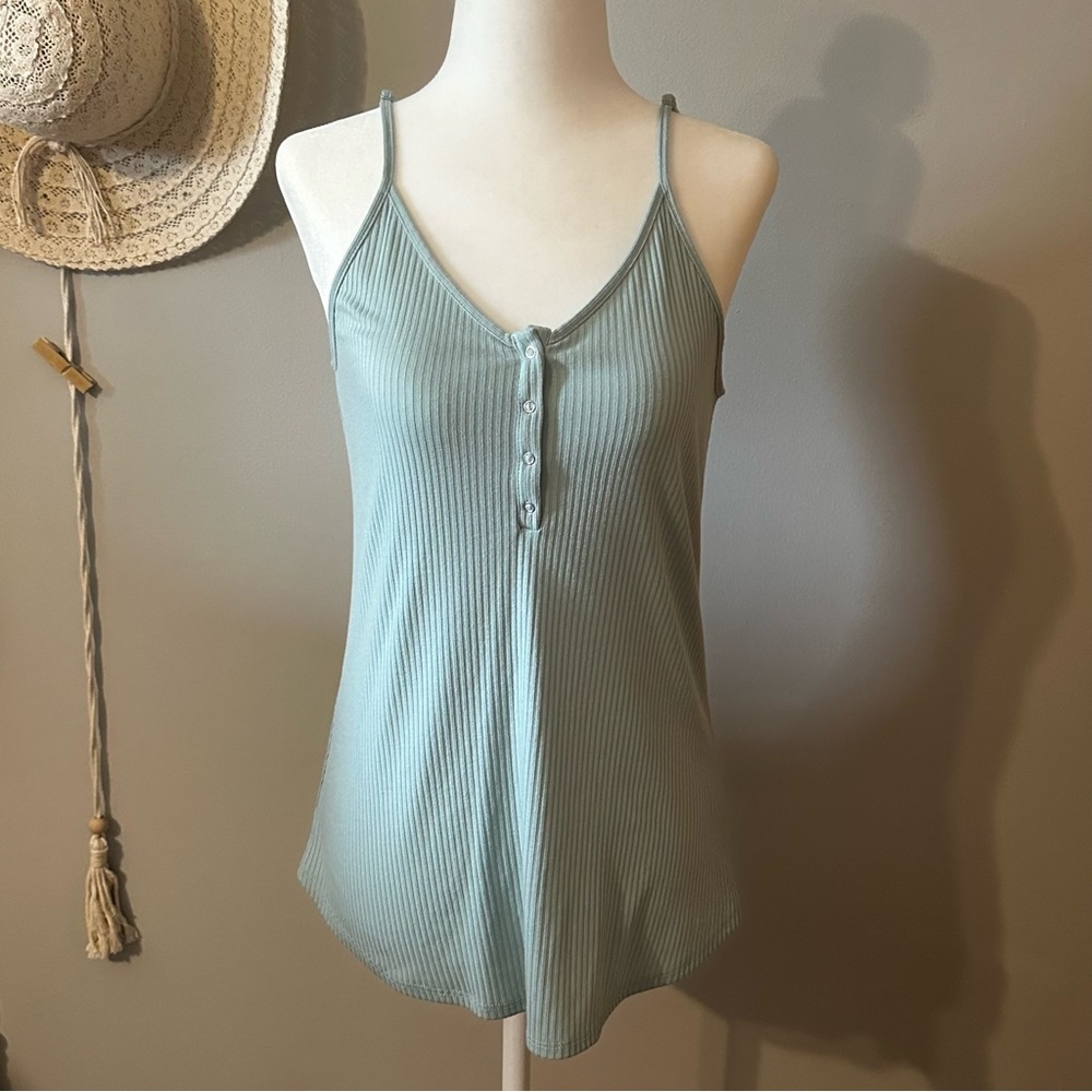 Mint Blue Ribbed Tank Top